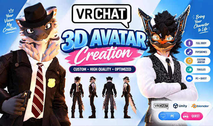 Créer un avatar vrchat personnalisé vrc avatar personnage vr avatar 3d ...