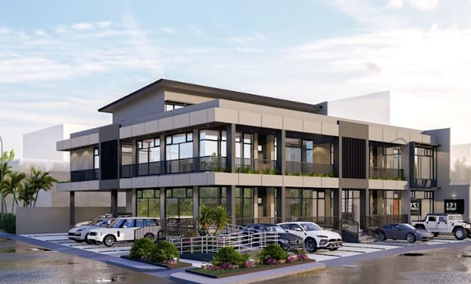 do 3d architect interior, exterior design for commercial space and sport complex