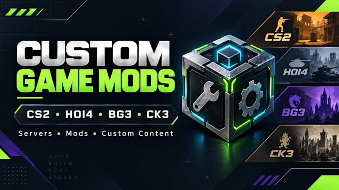do custom cs2 server cs2 mod, hoi4 and baldurs gate 3 mods, ck3 mod