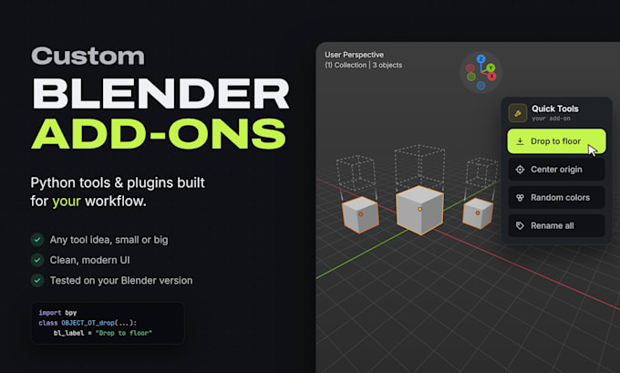 create a custom blender plugin, addon or python script