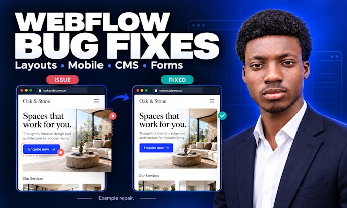 fix webflow bugs, broken layouts, and responsive issues