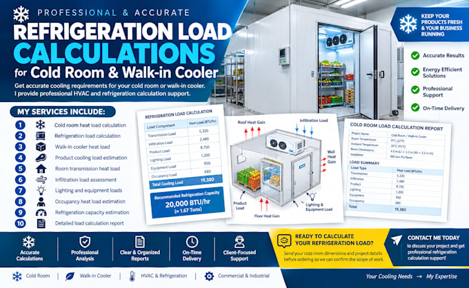 cold room heat load and refrigeration load calculation, cooling load calc