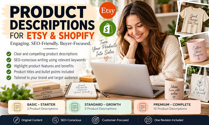 write SEO product descriptions for etsy and shopify