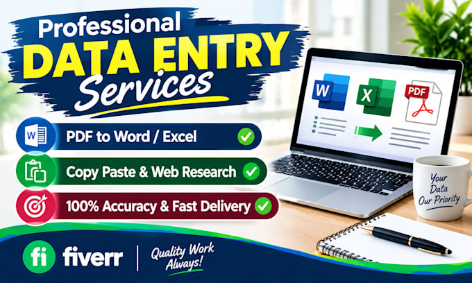 do data entry, pdf to word, excel and copy paste work