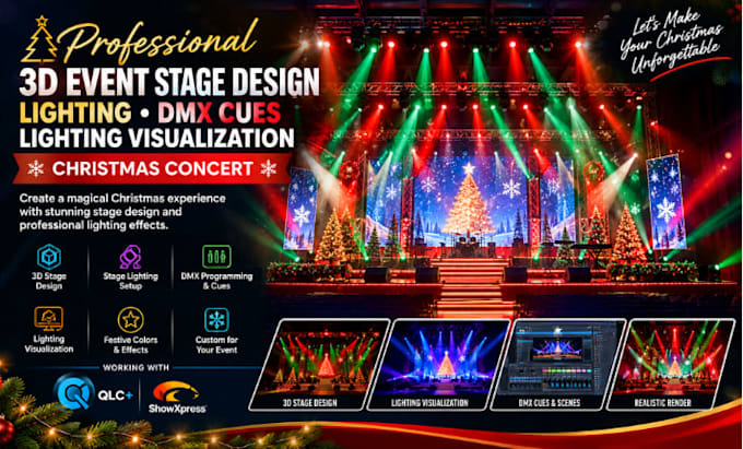 design 3d event stage lighting dmx cues lighting visualization christmas concert