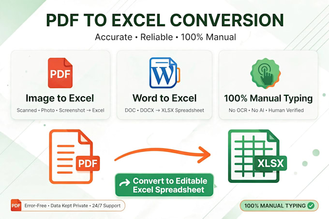 do accurate data entry, excel work and pdf to excel conversion
