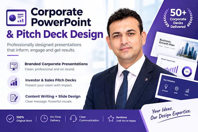 design a branded corporate powerpoint presentation or pitch deck