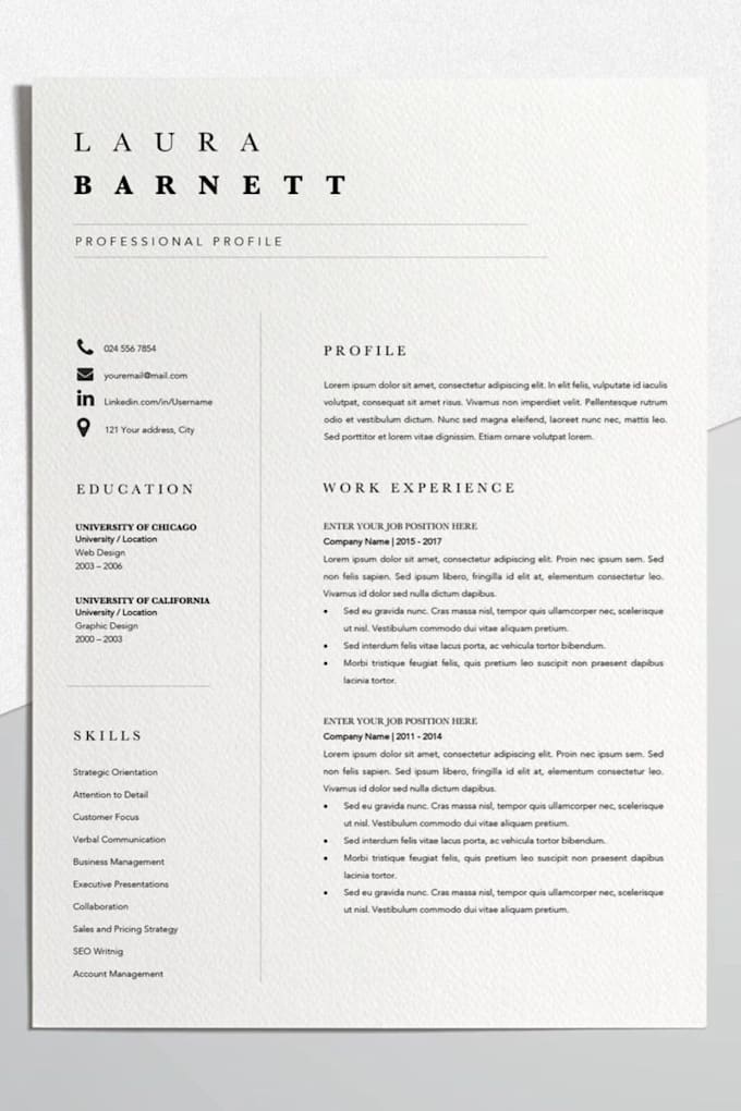 create a professional resume and CV