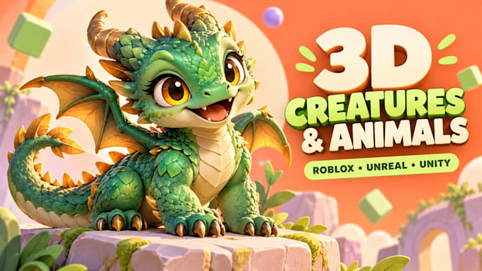 do roblox, unreal engine and unity 3d creature, animal model, dragon or monster