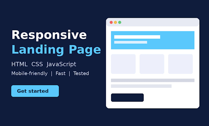 code a responsive landing page with HTML, CSS and javascript