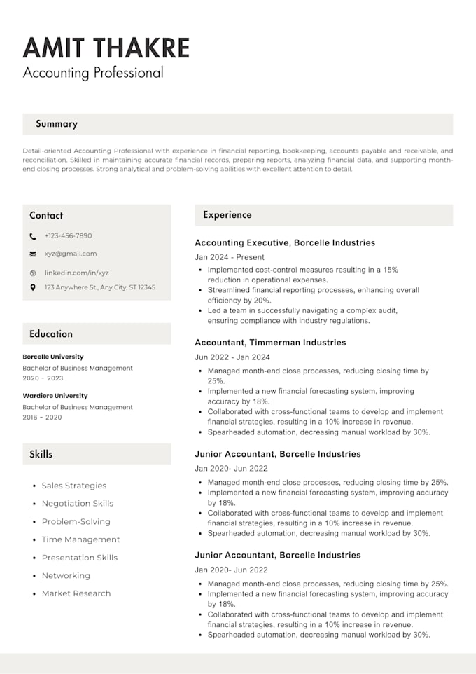 create a professional ats friendly resume for any field