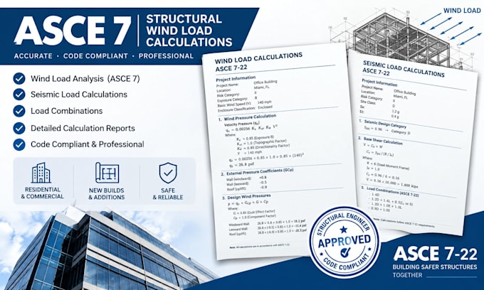 calculate asce 7 wind load, seismic load, structural analysis and calculations