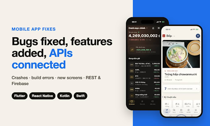 fix bugs, add features or connect apis in your ios or android app