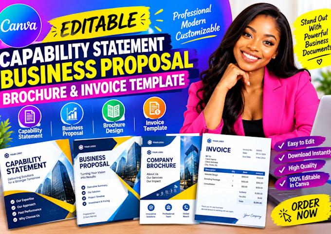 design editable canva capability statement andbusiness proposal invoice template
