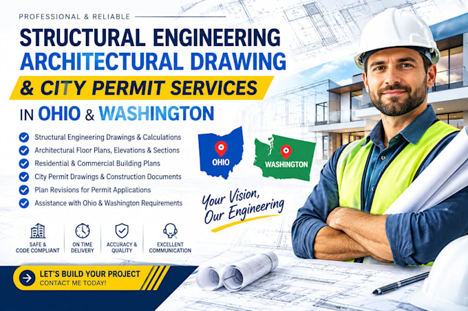 structural engineering, architectural drawing, city permit in ohio, washington