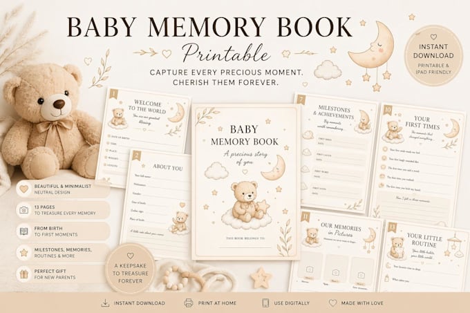 design a personalized baby memory book and milestone printables