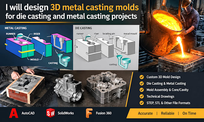 design 3d metal casting molds for die casting and metal casting project