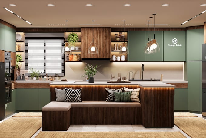 design and render a modern 3d kitchen design