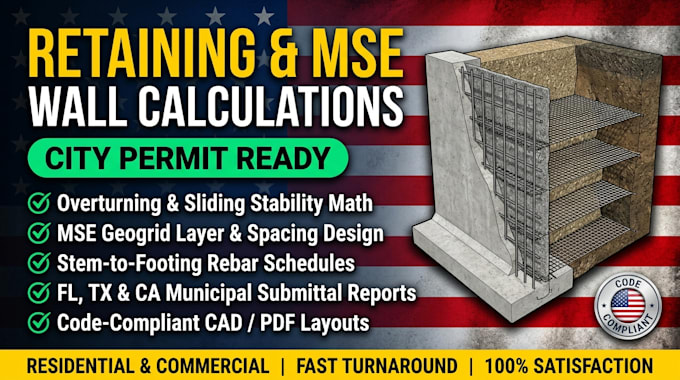 do retaining wall design, mse wall design calculations florida, texas and ca