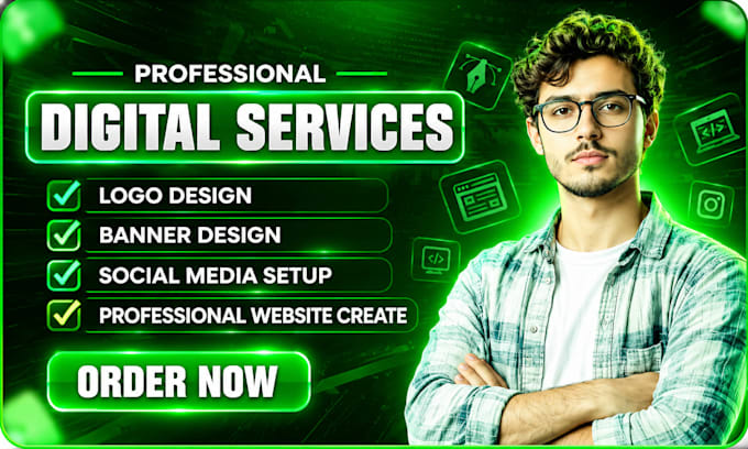 logo design, social media setup and website design