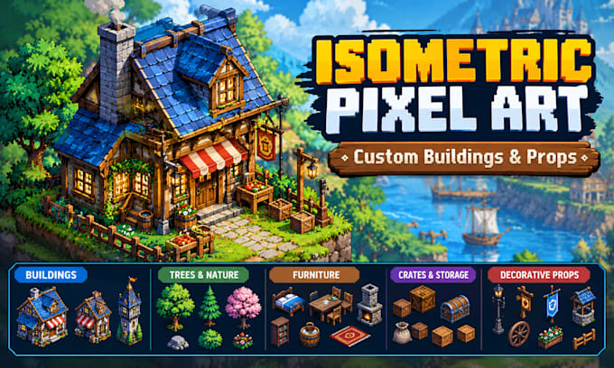 create isometric pixel art buildings and game props