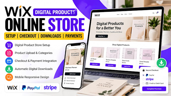 setup  wix digital product store with checkout downloads and payment integration