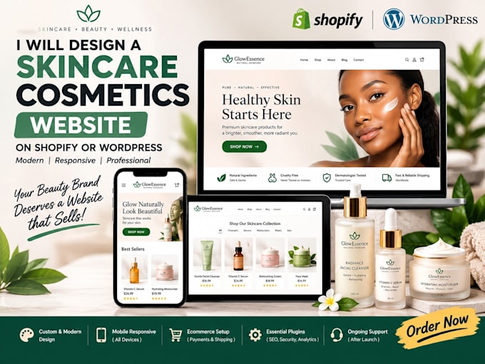 design a skincare cosmetics website on shopify or wordpress