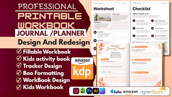 design printable workbook activity workbook kdp fillable journal, planner design
