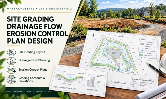 design massachusetts site grading layout drainage flow plan erosion control plan