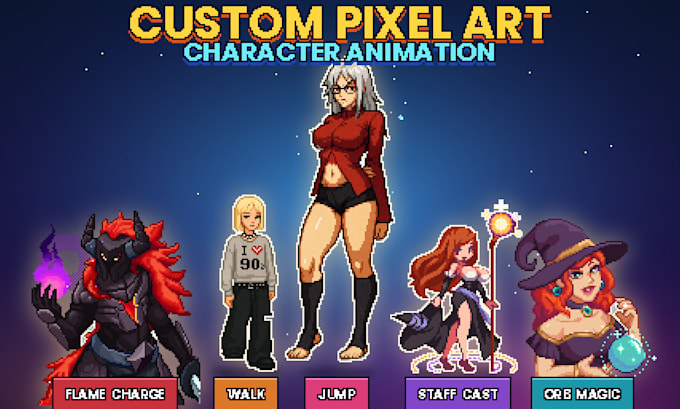 create custom pixel art character animation spritesheet 2d pixel sprite for game
