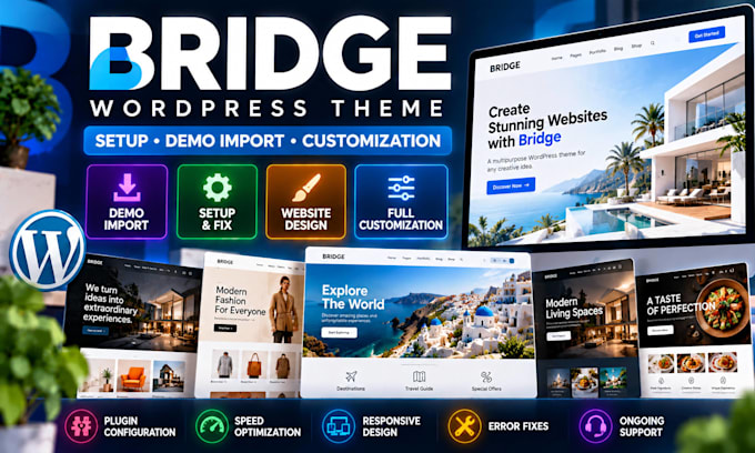 setup fix bridge wordpress theme demo import website design and customization