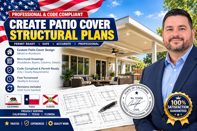create patio cover structural plans and cad drawings