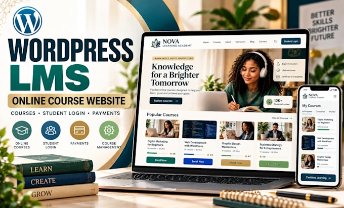 build wordpress lms website with courses, student login and payments