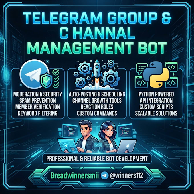 develop custom telegram group channel management bot python automation
