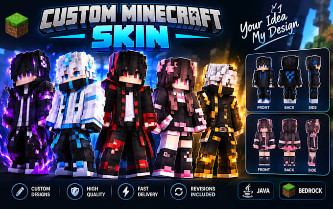 create custom minecraft skins for java bedrock pvp and redesigns