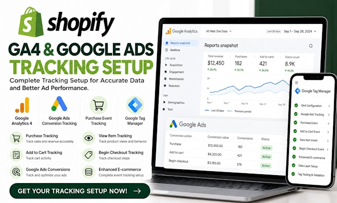 set up shopify ga4, google ads conversion tracking and purchase event tracking