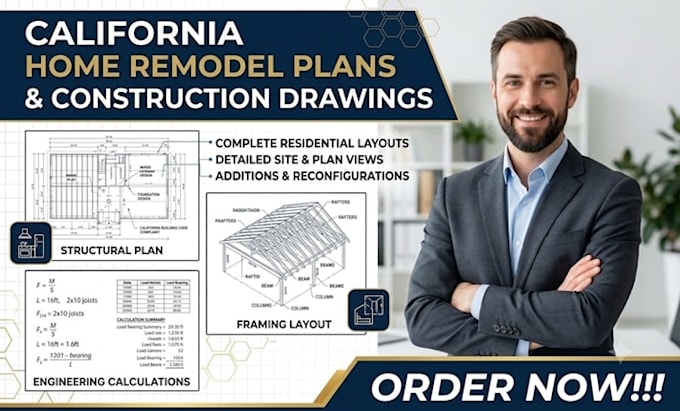draft home remodeling plans and construction drawings in california