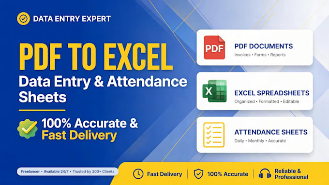 do pdf to excel data entry, copy paste, attendance sheet