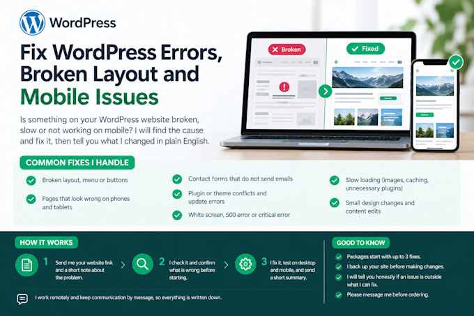 fix wordpress errors, broken layout and mobile issues