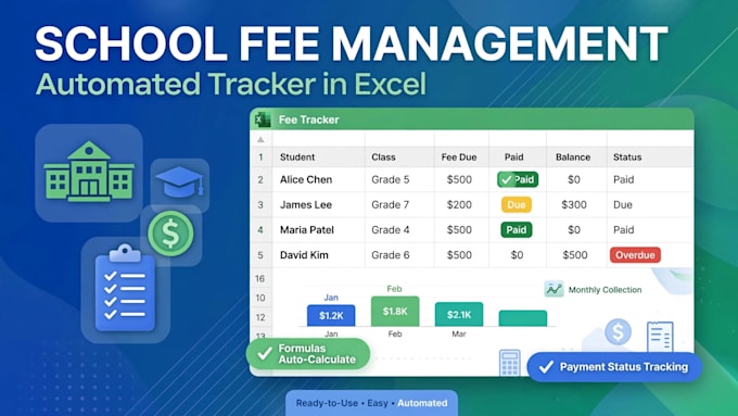 create automated school fees management and student tracker in excel