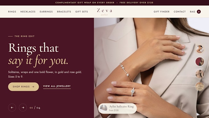 design a shopify jewelry store or luxury jewellery website