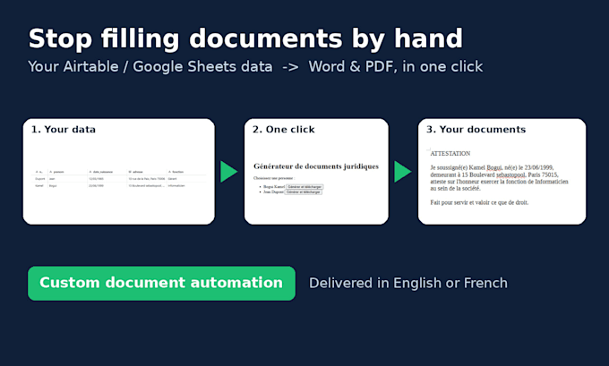 auto generate your contracts and invoices from google sheets or airtable