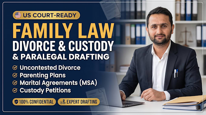 draft US divorce agreement, parenting plan, and custody petition