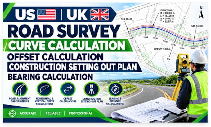 do road survey curve calculation offset construction setting out plan
