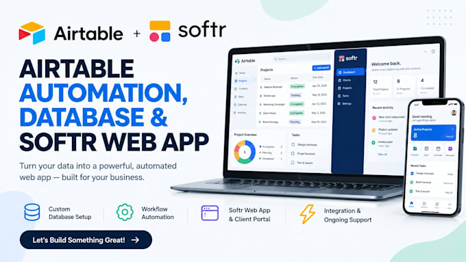 design airtable automation, database and softr web app