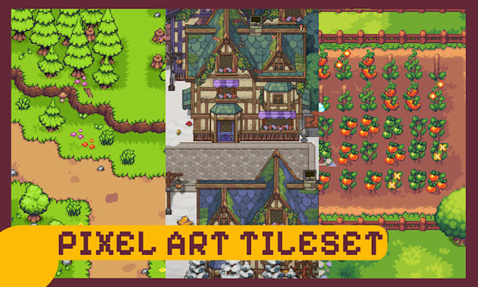 draw handmade pixel art tilesets and tilemap for your indie game