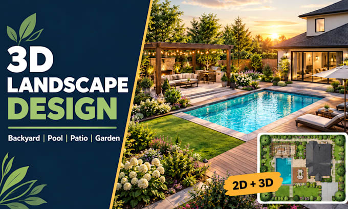 design backyard front yard garden pool patio deck terrace 3d landscape rendering