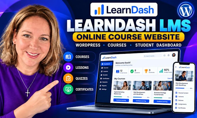 build learndash lms wordpress online course website and elearning platform