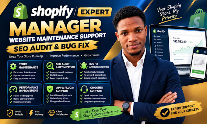 do shopify expert manager website maintenance support seo audit and bug fix
