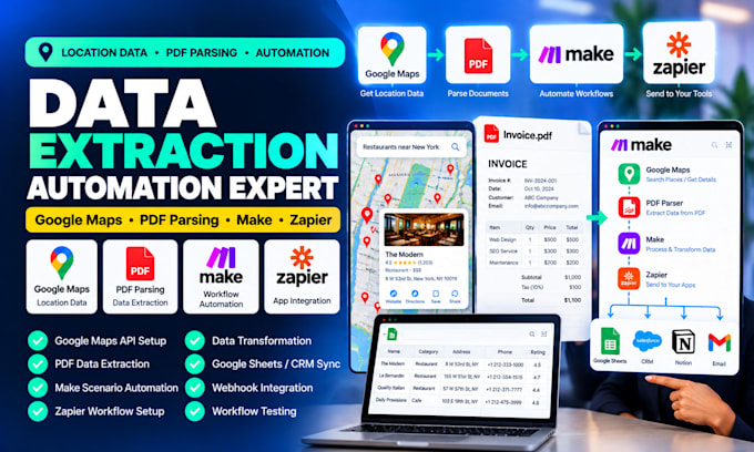 connect google maps pdf parsing make and zapier systems